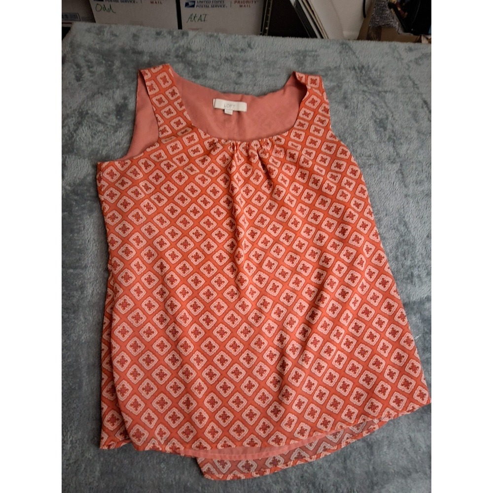 Ann Taylor LOFT Large Orange Handkerchief Tank Top Shell w/Gathered‎ Neck
